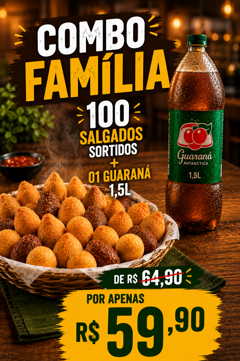 Combo Família - 100 Salgados + 1 Guarana 1,5L