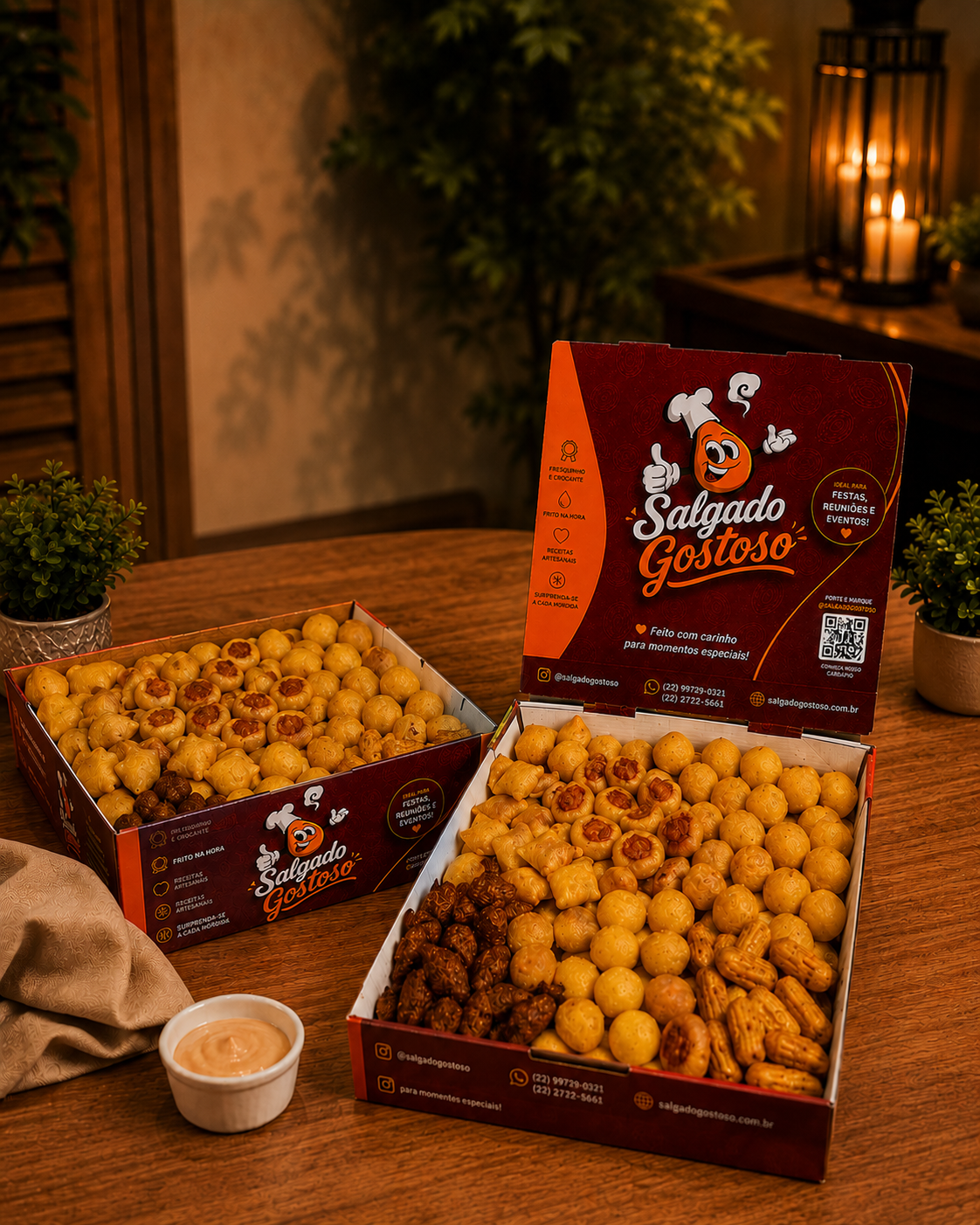 200 Salgados Fritos — prontos pra comer